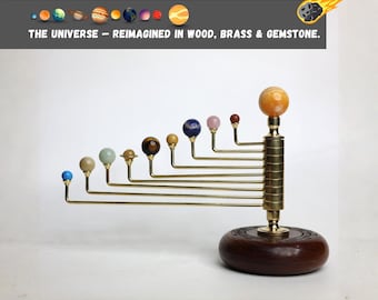 Handcrafted Rotating Solar System | Brass & Gemstone Universe Display
