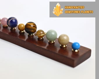 Elegant Flat Orrery | Wooden Platform with Brass & Gemstone Planets