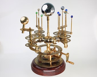 Luxury Art Piece for Book Shelves 17&quot; Brass and Steel Orrery A Functional Model of the Solar System with planets