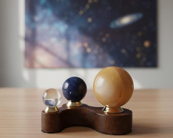 Sun, Earth & Moon Gemstone Set | Sodalite and Clear Quartz Spheres | Mini Planet Model for Space Lovers