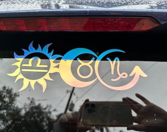 Big 3 Astrology Holographic Vinyl Car Decal- Horizontal-Personalized/Made to Order