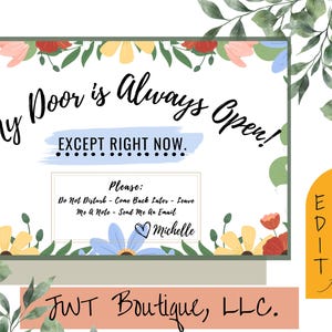 Office door sign printable, open door signs, classroom posters, gifts for teachers, gifts for women, home office decor, office staff gifts