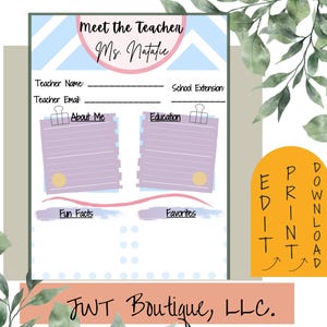 Meet the teacher template editable, back to school template, teacher contact cards, all about the teacher printable, teacher class templates