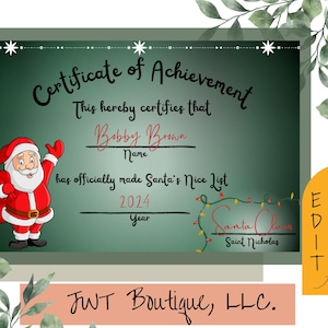 Certificato di lista dei buoni, posta ufficiale del Polo Nord, lettere di Babbo Natale, lista di Babbo Natale, modello di certificato, certificato di lista dei buoni di Babbo Natale modificabile