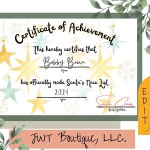 Certificato di lista dei buoni, posta ufficiale del Polo Nord, lettere di Babbo Natale, lista di Babbo Natale, modello di certificato, certificato di lista dei buoni di Babbo Natale modificabile