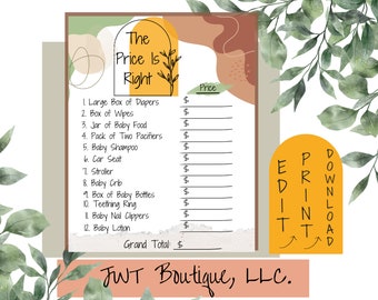 Baby shower game gifts, guessing games baby shower, boho baby showers, the price is right game, modern shower games, all in one baby shower