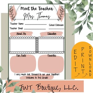 Meet the teacher template editable, back to school template, teacher contact cards, all about the teacher printable, teacher favorite things