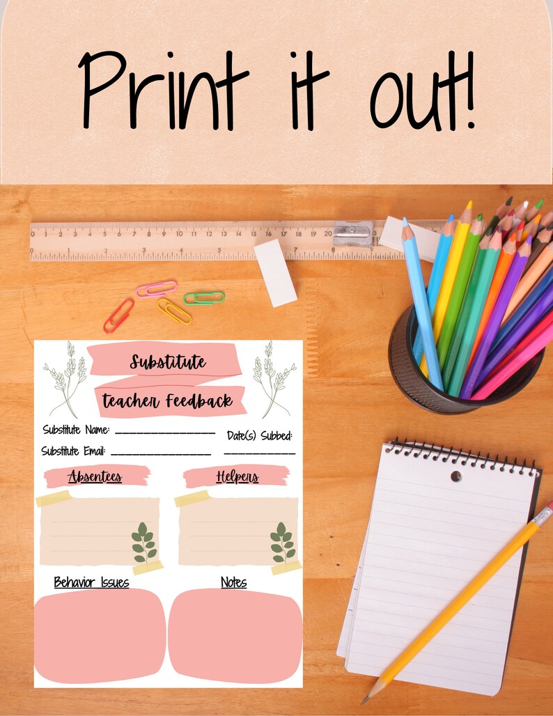 Substitute Teacher Feedback Form, Back to School Printable, Substitute ...