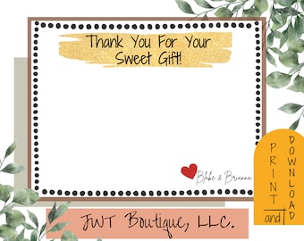 Baby shower thank you cards printable, editable thank you cards, wedding shower thank you card, digital thank you cards, virtual baby shower