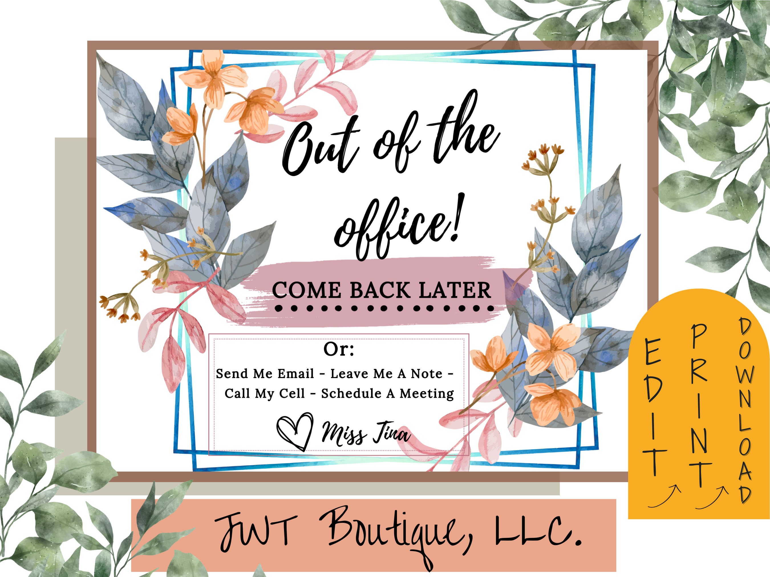 Office Sign for Wall, Out of Office Sign Template, Printable Office