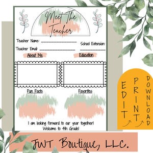 Meet the teacher template editable, back to school template, teacher contact cards, all about the teacher, teacher resources printables