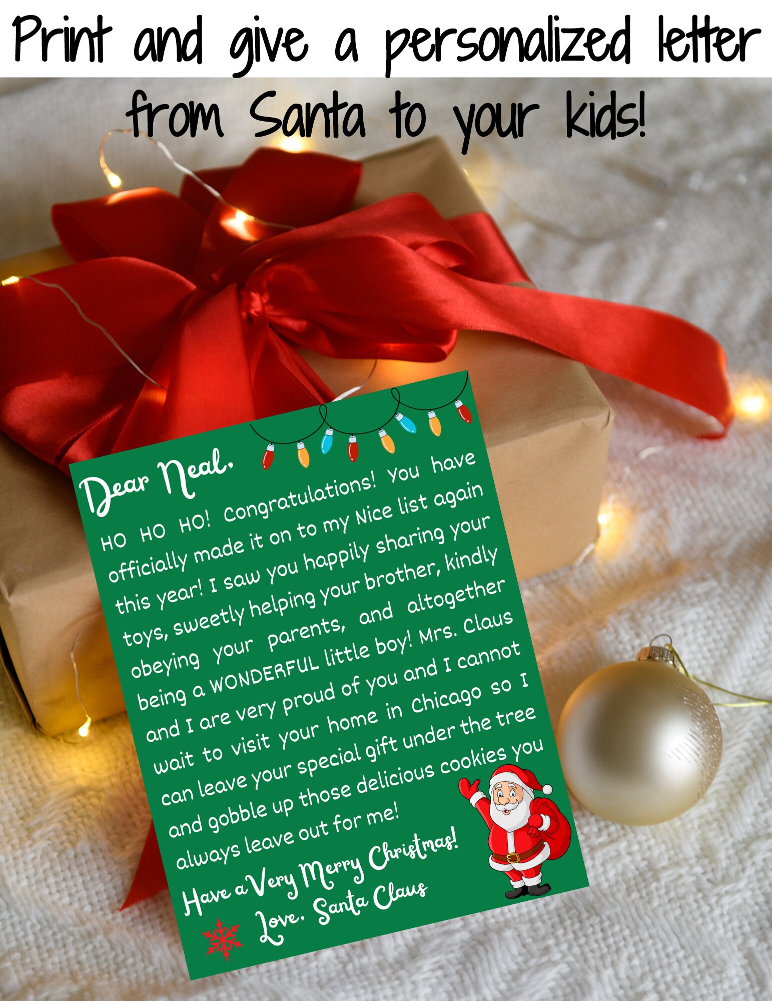 Personalized Letter From Santa, Printable Santa Letter for Kids, Letter