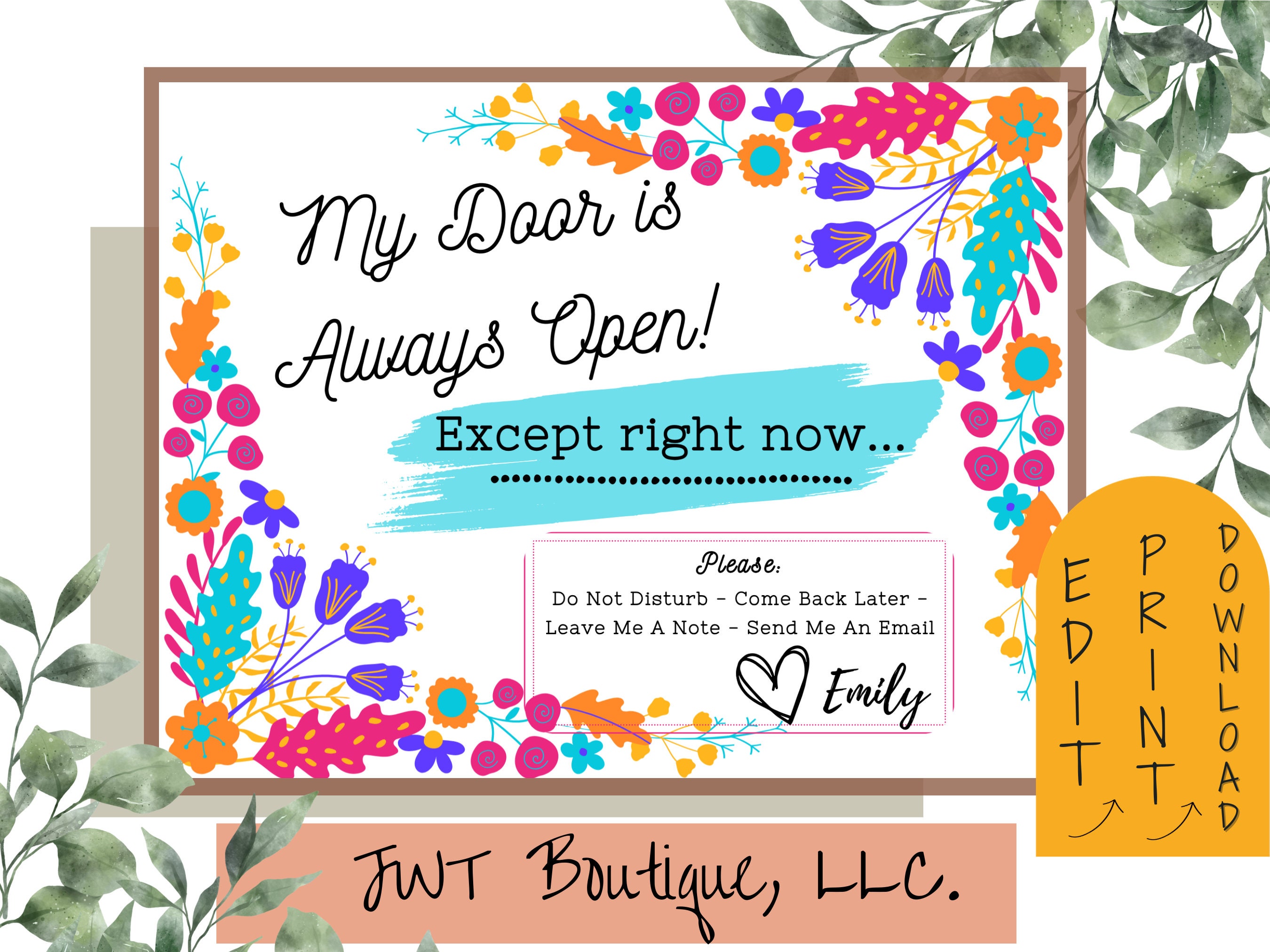 Office Sign for Wall, Printable Office Sign, Floral Decorative Sign ...