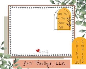Printable thank you cards, baby shower thank you card, boho wedding shower thank you card, thank you card for gifts, digital printable cards