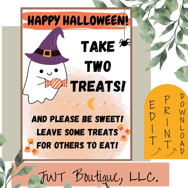 Cute halloween candy bowl sign, trick or treat sign for porch, trick or treat sign printable, take one halloween sign, take a treat sign