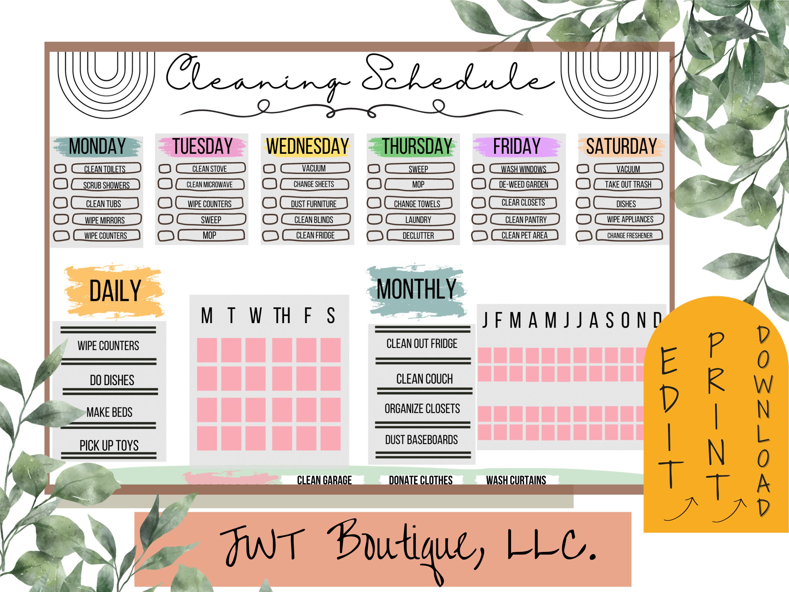 New Years Cleaning Schedule, Chore Chart Templates, Cleaning Chart ...