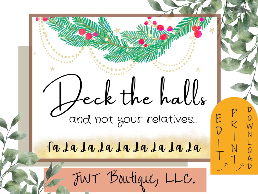 Printable Office Sign Deck the Halls, Christmas Decorative Sign, Dorm ...