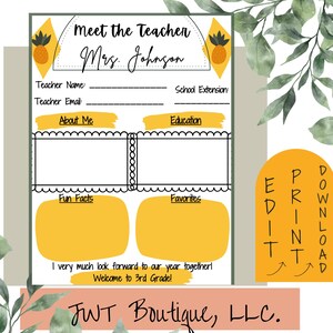 Meet the teacher template editable, back to school template, teacher contact cards, all about the teacher, teacher resources printables