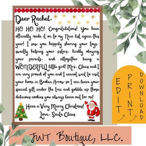 Personalized letter from Santa, printable santa letter for kids, letter from santa claus, santa list, santa mail letter, christmas kids gift