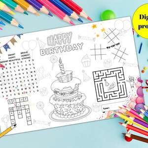 Children Birthday Activity Sheet| Placemat for Birthday Party|Printable Placemat| Birthday Party Games|Coloring and Games|Fun Activity Sheet