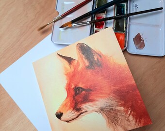 Wenskaart vos – aquarel vos illustratie, bosdierenkunst, 6 x 6 vierkant met envelop