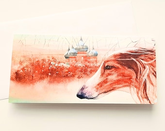 Russian Romance - blanco Fine Art Borzoi-wenskaart - gemaakt in het VK