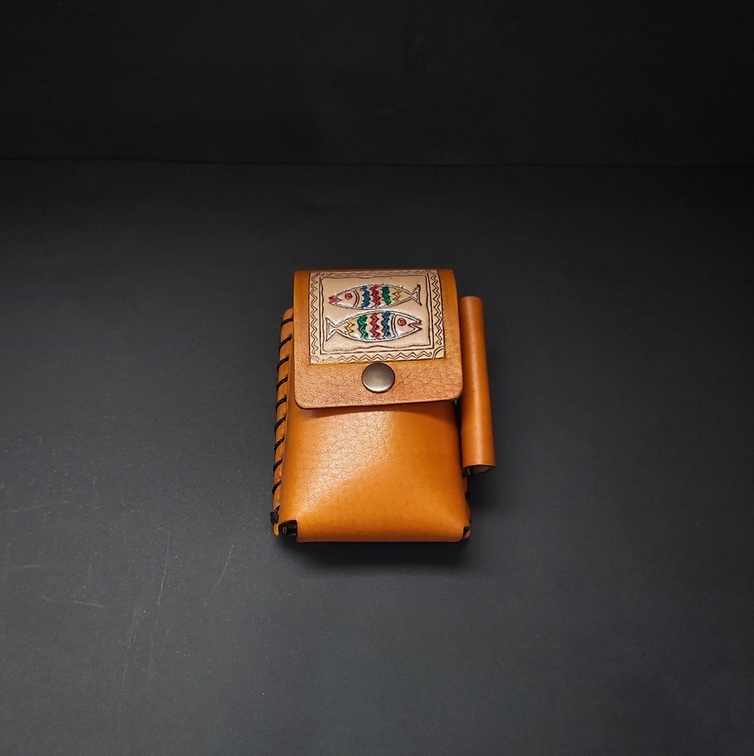 Leather Cigarette Case With Lighter Holder Adjustable Etsy