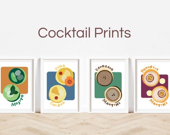 A4 Cocktails, Drink, Flowers, Wall Art, Print