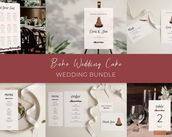Boho Wedding Cake BUNDLE, Wedding Invitation Save the date, Wedding Template, Instant Download