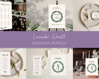 Lavender Wreath BUNDLE, Wedding Invitation Save the date, Wedding Template, Instant Download