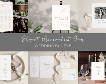 Elegant Minimalist Grey BUNDLE, Wedding Invitation, Save the date, Wedding Template, Instant Download