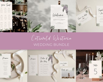 Cotswold Wisteria Wedding BUNDLE, Wedding Invitation, Menu, Welcome sign, Wedding Template, Instant Download
