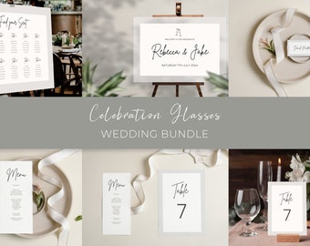Celebration Glasses Wedding BUNDLE, Wedding Invitation, Save the date, Wedding Template, Instant Download