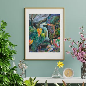 Impresión de bellas artes / Pintura de garza azul / Impresión giclée / Arte de aves / Arte de Florida / Arte de realismo mágico