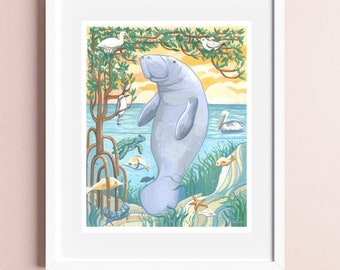 Manatee Wall Art Print for Children's Room Sealife Theme Art for Kid's Playroom Ocean Art Gift for Child Educational art for classroom
