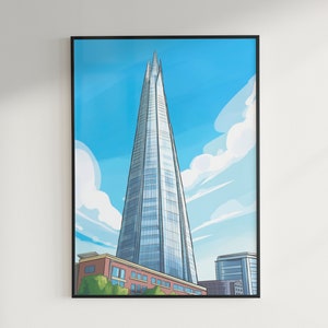 The Shard London Print, London Buildings Digital Download Poster | Minimalist Printable Wall Art Gift | London Wall Art Prints Skyscraper