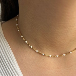 Collier chaine rosaire dorée avec perles, acier inoxydable, bijou femme, jewellery, idée cadeau, été, personnalisé image 3
