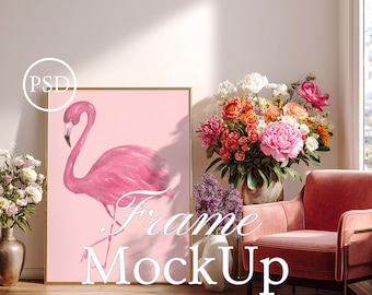 Poster Mockup Frame PSD, Gold Frame Mockup, Art Work Display Frame, Photoshop Smart Object JPG PSD, Vertical Frame Mockup, Mockup Poster