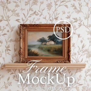 4x3 Ratio Horizontal Frame, Vintage Frame Mockup, Frame On Shelf Mockup, Frame Placed On Shelf Object Photoshop PSD JPG, Gallery Art Mockup