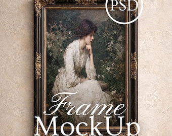 Elegant 2x3 vertikal mockupram, väggkonstdisplay, svart och guldram, vintagerammockup, Photoshop Smart Object JPG PSD
