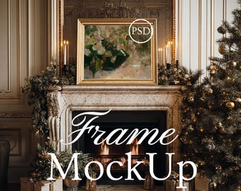 Landscape Frame Mockup, Luxury Wall Art Mockup, Christmas Frame Mockup, Smart Object Mockup, PSD Picture Frame Mockup, 3:4 Ratio Frame