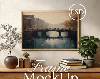 Modern mockupram med 3x2-förhållande, horisontell rammockup för skandinavisk inredningsram, smart objekt Photoshop PSD JPG, gallerikonstmockup