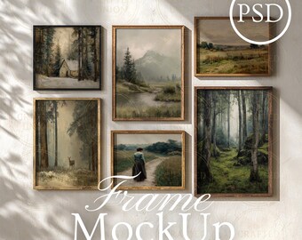 Set med 6 mockups av träramar, minimalistisk väggkonst med ram, mockup 4:5-paket Photoshop Smart Object JPG PSD 4x5-förhållande och 1x1-förhållande