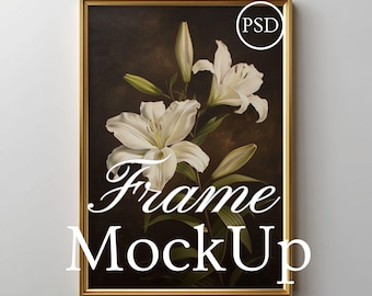 Gold Frame Wall Mockup, Minimalist Mockup, Smart Object PSD JPG Template, Vertical Poster Mockup, 3:4 Ratio Simple Art Display Photoshop PSD