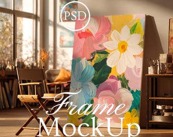 2x3 Ratio Vertical Canvas Frame Mockup, Art Studio Display, Digital Art Display, Art Classroom Mockup, Artist Canvas Mockup