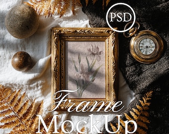 Vintage Gold Frame, Antique Gold Frame, Ornate Gold Frame, Dark Academia Frame Mockup, Smart Object Photoshop PSD JPG, 4:5 Ratio Mockup
