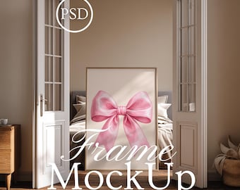 2x3 Ratio Bedroom Frame Mockup, Scandinavian Interior Mockup, Rustic Frame Mockup, Digital Art Display Frame, Soft Light Mockup PSD