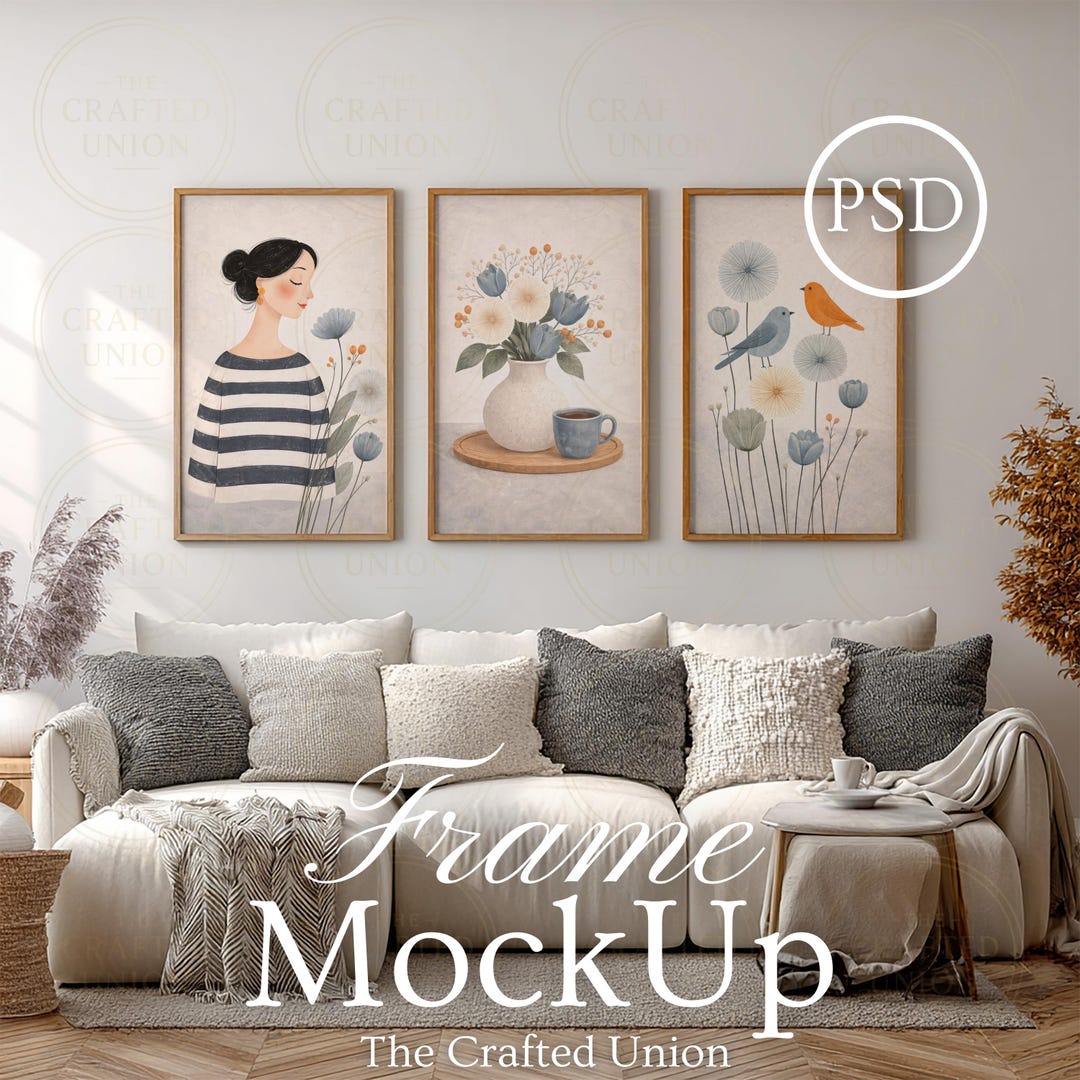 3 Frame Set Din A, Living Room Mockup Frames, Set of 3 Frames, Wood ...