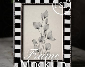 DIN A-förhållande rutig rammockup, unik rammockup, Photoshop Smart Object JPG PSD 5x7 rammockup, svartvit ram