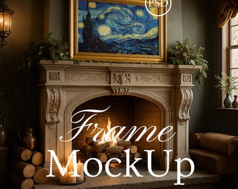 Landscape Frame Mockup, Wall Art Display Mockup, Gold Frame Mockup, Smart Object Photoshop PSD JPG Mockup, Landscape Frame Mockup, Cozy PSD